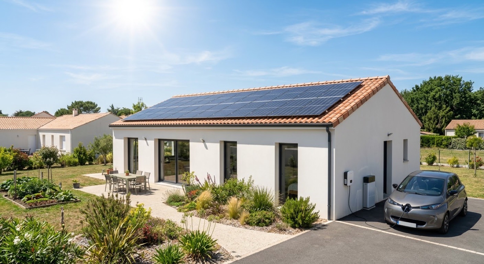 Maison individuelle équipée de panneaux solaires